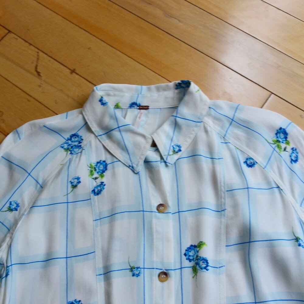 Free People Window to My Heart Floral Striped Button Down Shirt White S - Picture 3 of 11